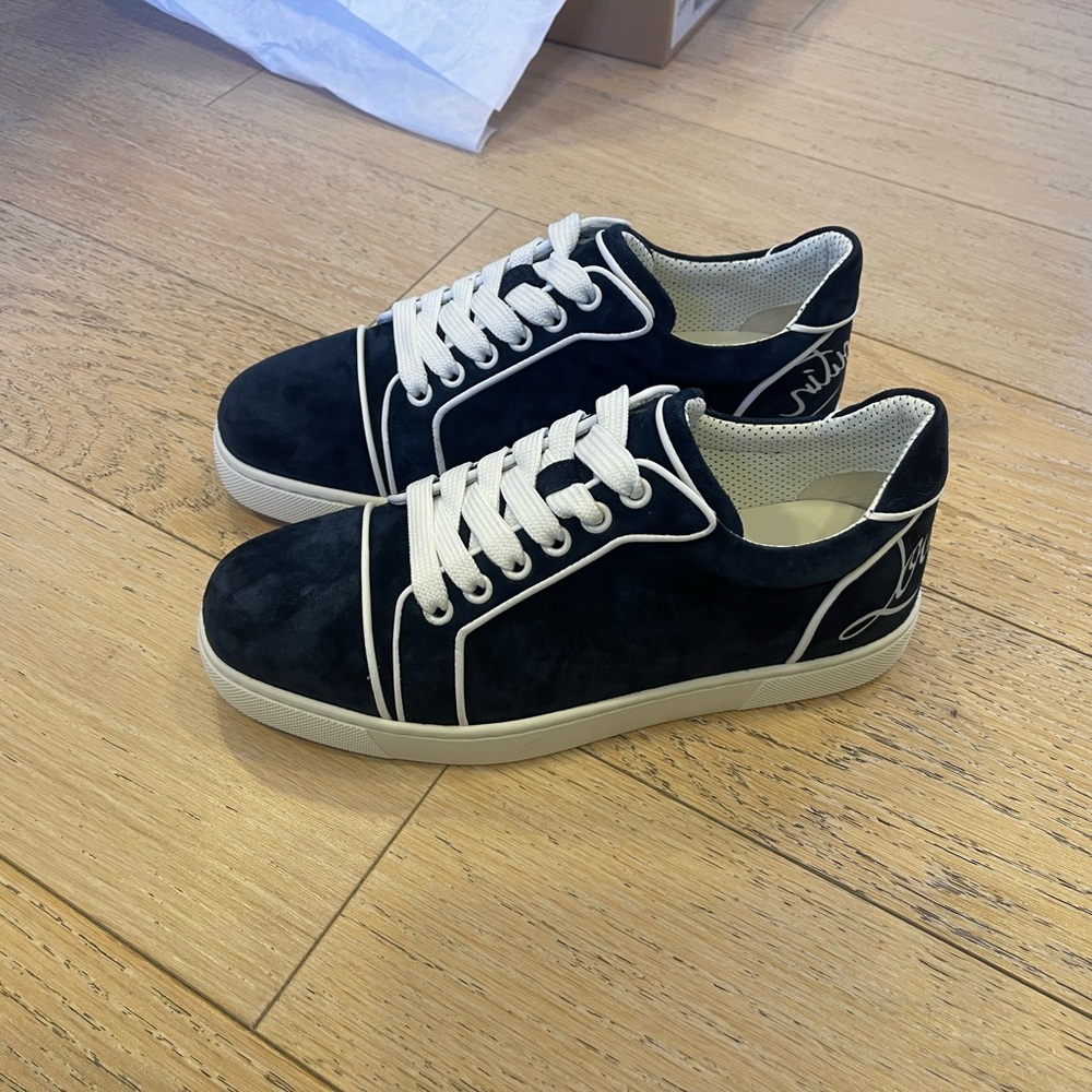 Christian Louboutin White and Blue Sneakers with Iconic Design